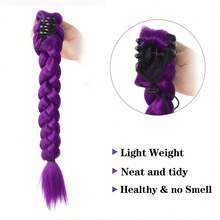 紫色爪夹编织马尾假发，韩流风格合成直发马尾假发，派对礼服，MERISIHAIR高温丝材质，紫色夹子马尾假发，女士自然逼真马尾假发 - 彩色 - 查看 6