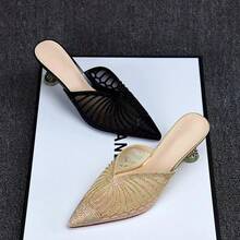 2025 Verano Nuevo Estilo Zapatos de Tacón Delgado de Cristal Sandalias de Mujer con Punta Cerrada Tacón Alto Sandalias de Media Mujer Sandalias de Moda - Negro - Ver 4