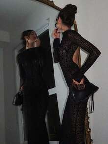 Sexy Fashionable Leopard Print Elegant Long Sleeve Dress 2XQM - 黑色 - 查看 2