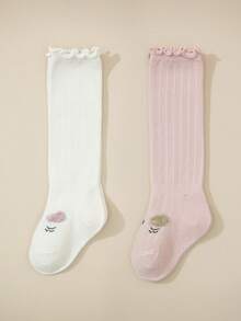 2双随机荷叶边短袜，可爱卡通百搭返校袜，防蚊虫 - 彩色 - 查看 5