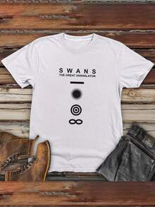 Camisetas de manga corta para hombres con diseños impresos para primavera y verano con patrones de cisnes. - Negro - Ver 9
