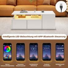 100*50*35cm LED Lighting Tea Table, Living Room Coffee Table, Sofa Table With 2 Drawers, Coffee Table With A Total Load Capacity Of 60kg, White Living Room Table With Plenty Of Storage Space - White - View 4