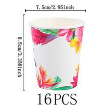 热带植物图案一次性餐具套装，7/9英寸派对餐盘，一次性纸盘和纸杯，适用于节日、婚礼、订婚、生日、派对、庆祝活动 - 彩色 - 查看 8