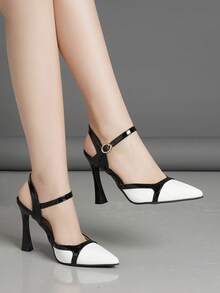 Comfortable Women's High Heel Hollow Out Pumps, Fashion Heeled Shoes - White and Black - View 2