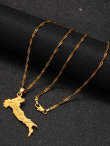 1pc Fashionable Personalized Map Pendant, 18K Gold Plated Copper, Suitable As Gift For Family, Friends, Lover, And Daily Wear - Yellow Gold - View 16