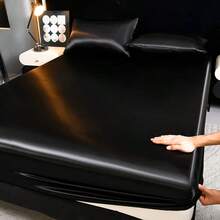 1件纯色床笠，涤纶缎面防滑防尘床笠，四季皆宜 - 黑色 - 查看 10