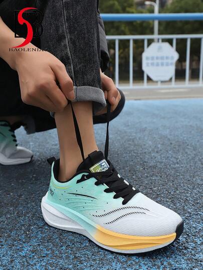 Zapatillas deportivas ligeras y de moda para hombres - Cómodas, antideslizantes y transpirables. Zapatillas de running con amortiguación de impactos, zapatillas de tenis con cordones, zapatillas casuales ligeras y de suela blanda, diseño de color degradado, suela de caucho MD de baja altura, adecuadas para uso diario