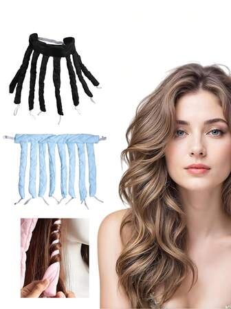 1个粉色免加热卷发棒，专为女性和女孩设计，无需加热即可打造波浪卷发；黑色蓝色免加热章鱼卷发棒套装，适合学生、妈妈、女朋友使用，尤其适合细软受损发质；居家必备，情人节礼物、生日礼物、节日派对发饰；八爪设计，配有可拆卸可调节绑带，便携可重复使用，是理想的美发造型工具。