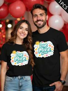 T-shirt Partner "Love More" con stampa grafica, morbido cotone, vestibilità rilassata, taglio comodo, stile street hip-hop, design grafico - DonnaNero-1PC - Visualizzare 1