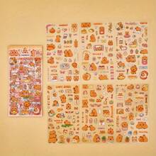 6张/包 新款创意设计 PET材质 高品质水豚贴纸，可爱卡通贴纸，可用于日记、剪贴簿、笔记本、手机、汽车、水瓶装饰，是情人节的理想礼物 - 彩色 - 查看 4