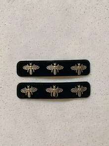 2个植绒蜜蜂发夹，优雅日常可爱甜美校园风，适合搭配连衣裙、参加派对、作为礼物，可作头饰、女士发饰、发夹 - 黑色 - 查看 3