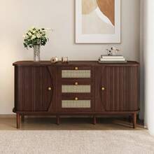 Sideboard, Rattan Chest Of Drawers, Chest Of Drawers With Sliding Doors, Adjustable Shelves And Rounded Top - Coffee Brown - View 4
