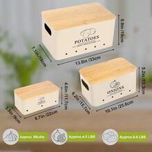 Kitchen Vegetable Storage Set Of 3, Metal Onion Garlic Potato Storage Set, Kitchen Canisters Vegetable Keeper Containers With Aerating Holes And Wooden Lid (Beige) - Beige - View 4