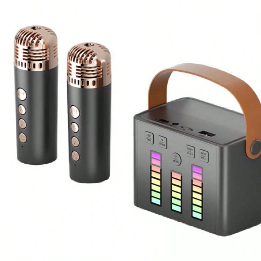 Set de Karaoke Portatil Altavoz Bluetooth con 2 Microfonos Inalambricos y Luces LED RGB