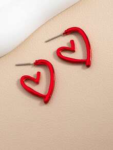 1 par de pendientes con forma de corazón de acero inoxidable, aptos para pendientes hipoalergénicos con forma de corazón, regalos del Día de San Valentín, bodas y aniversarios, pendientes delicados de color beige claro, adecuados para adolescentes - Rojo - Ver 2