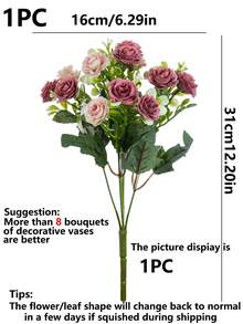 1/3/5pcs Romantic Artificial Flower Decor, Plastic Rose Bouquet, Fake Plants, Eucalyptus Leaves, Suitable For Wedding, Room, Home, Hotel, Party, Events, New Year Gift, Handheld Floral Arrangement, Applicable For Valentine's Day, Wedding/Home/Bedroom/Living Room/Dining Table Decoration/Bridal Bouquet/Outdoor Garden