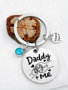 1pc Stainless Steel Fist Bump Keychain - Round Pendant, Perfect Father's Day Or Birthday Gift For Dad Or Son - Multicolor - View 2