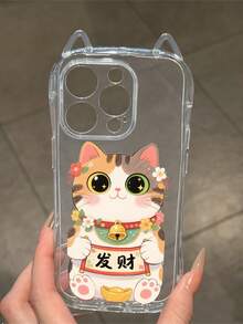 1pc Cute Lucky Cat Ear Phone Case, Transparent Shell With Cat Ear Design, Air Cushion Anti-Drop, 1.5mm Soft TPU Case, Compatible With IPhone 17/17 Pro/ Air/17 Pro Max/16/16 Pro/16 Plus/16 Pro Max/15 Pro Max/11/12/13/14/15 Plus/15 Pro/14 Pro/13 Pro - Multicolor - View 2