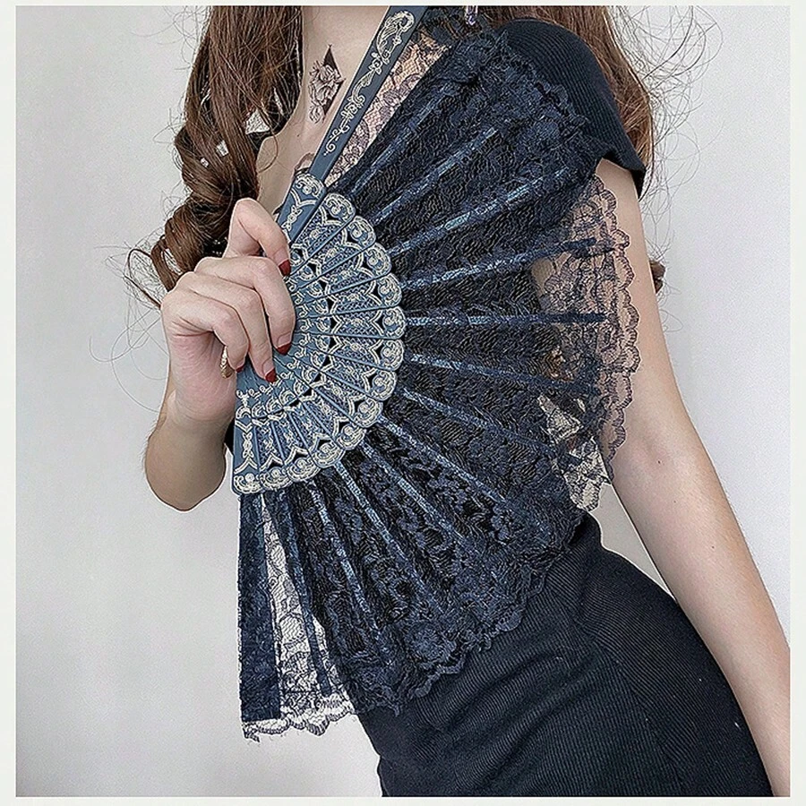 European Retro Lace-Trimmed Women's Fans, Summer Orchid Fans, Dance Performances, Photography Props, Folding Fans, Red Festive Gifts For The Spring Festival, Valentine's Day Gifts,Spring Summer Picks,Brides Maid Gifts,Room,Bedroom Deccor,Bedroom Deccor,Beach,Travel,For Men,For Women,Vacation - Multicolor - View 1