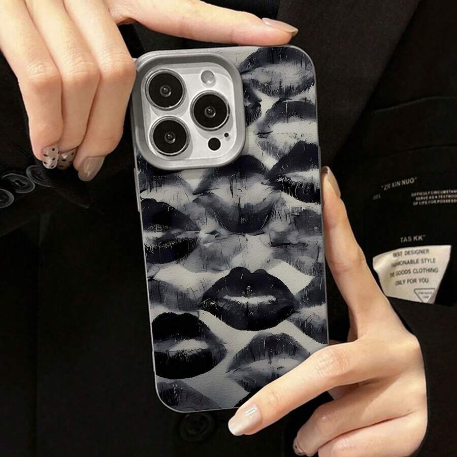 Estuche para teléfono con patrón de marca de beso Compatible con estuches para teléfonos 17 16 Pro Max 15 Pro Max 13 y 12 Resistente a caídas y rayones Una excelente opción para familiares, amigos, seres queridos, novios/novias y regalos de Año Nuevo - Gris - Ver 1