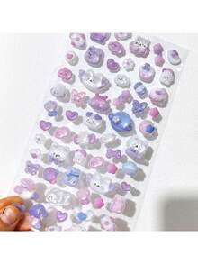 3/2张可爱浮雕纹理贴纸，防水透明水晶贴纸，适合作为儿童奖励礼物，卡通幽灵、怪兽、动物主题材质，可用于手机壳、水瓶、玩具、冰箱、手机等装饰。 - 彩色 - 查看 4
