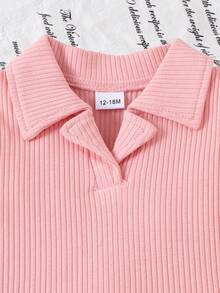 2件套女婴优雅柔软polo领背心+裙裤套装，夏季商务休闲装 - 粉色 - 查看 4