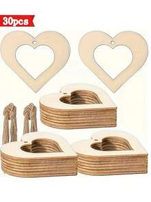 30个木质镂空心形DIY绘画空白件，DIY绘画涂鸦工艺品，DIY手工制品，木质吊坠，悬挂装饰品，手绘挂饰，适用于情人节、婚礼、生日派对装饰、家居和花园装饰