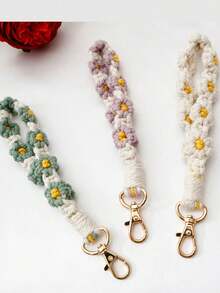 1pc Flower Chrysanthemum Wrist Strap Small Daisy Key Chain Hand Woven Key - A - View 7