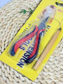 2件套接发工具套装 - 接发钳、拉环钩、不锈钢镊子、不锈钢尖嘴钳、钢丝钩、美发造型工具