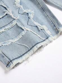 Men Ripped Frayed Skinny Jeans - Light Wash - View 8