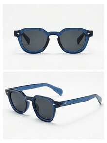 1 chiếc gọng kính tròn kiểu retro unisex chất lượng cao, thiết kế tối giản, thời trang, trang trí. - Phim đen xám khung xanh - Xem 5