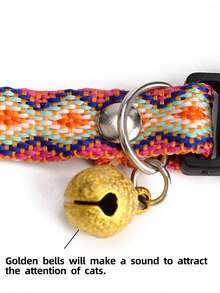 1件涤纶铃铛项圈，可调节尺寸宠物项链装饰配件