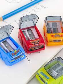 1pc Random Color Car Shaped Pencil Sharpener, Creative Stationery Gift Suitable For Children And Students, Fun Stationery (Color Random)/Some Accessories, Colors, Text, Patterns, Shapes Are Random - Multicolor - View 3