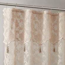 Warm Home Designs Cortina de Baño Lino con Cenefa Adjunta y Borlas. Tamaño Estándar 183 cm x 183 cm. Cortina de Baño de Encaje de Lujo para una Decoración de Baño Única. MSH Linen 72" - Lino - Ver 1