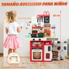 JCH-Nasjac Juguete de Cocina para Niños 63 Piezas Juego de Imaginación Cocinas con Luces Sonido y Spray Juguete de Corte Cocina Cocinas de Inducción de Fregadero Regalo de Navidad Niño Niña 3+ Años - Rojo - Ver 7