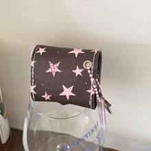 1pc Ins Korean Style Pink & Blue Leather Flip Cover Quilted Star Design Earphone Protective Case Compatible With Apple 4/Pro 3, New Version - Multicolor - View 9