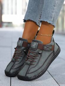 1 Pair Men's Handmade Stitching Animal Print Casual Boots, Faux Leather Patchwork, Suitable For Casual, Office, Gym, Outdoor Hiking, Rubber Anti-Slip Sole - Green - View 4