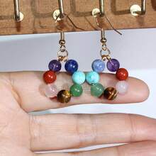 1 Set 7 Chakra Bracelet Earrings Set Natural Stone Beaded Woven Healing Female Spiritual Bracelet Bohemian Style Healing Crystal Meditation Relaxation Female Anxiety Jewelry Gift Suitable For Daily Wear - Bracelet Set - View 11