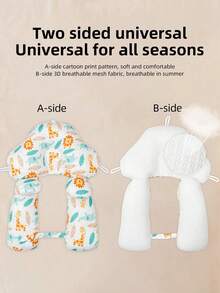 1pc New Multifunctional Reversible Baby Pillow, Cute Cartoon Animal, Feather & Leaf Print, Soft Plush, Head Shaping, All Season Use - Lion and Giraffe - View 6