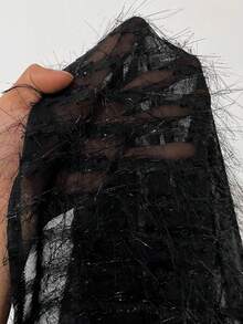 大码女式优雅闪亮毛绒面料黑色流苏腰带蝴蝶结设计圆领灯笼袖音乐会时尚百搭外套上衣，轻薄透气，适合派对、夜店等场合 - 黑色 - 查看 10