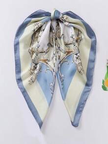 1 chiếc khăn vuông 70cm in họa tiết hoa mùa xuân/hè dành cho nữ, chất liệu giả lụa, khăn choàng giữ ấm cổ đa năng phù hợp sử dụng hàng ngày. - Xanh lam-xanh lục - Xem 2