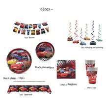 88pcs Car Themed Birthday Party Disposable Tableware Set - Plates, Cups, Napkins, Racing Flags - Multicolor - View 1
