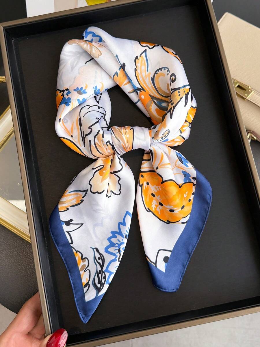 1 chiếc khăn vuông bằng satin mỏng nhẹ, in họa tiết cổ điển thanh lịch dành cho nữ, chất liệu giả lụa, phong cách Bohemian retro giản dị, có thể dùng làm khăn quàng cổ hoặc khăn choàng, mỏng và thoải mái, thích hợp cho mặc hàng ngày và đi chơi vào mùa xuân/hè. - Nhiều màu - Xem 1