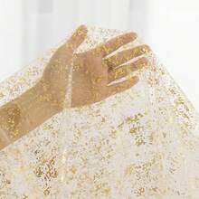 米金色薄纱桌布，60x118英寸长方形，金色亮片闪光金属箔，透明薄纱桌布，适用于婚礼、婴儿派对、庆典、生日（米金色、米金色、白色银色） - 彩色 - 查看 4