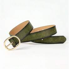1pc Women's Oval Buckle Casual Leather Belt For Everyday Wear Summer, School Fall, Autumn, Halloween - 墨綠色 - 查看 3