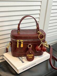 Túi vuông mini bằng da PU màu trơn thanh lịch, túi vải chống thấm nước màu đỏ tía, thiết kế họa tiết chữ cái, thích hợp cho du lịch, mua sắm, họp mặt, tiệc tùng, đi làm. - Đỏ - Xem 10