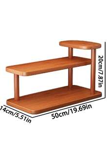 Multi-Tier Wooden Countertop Storage Rack With Cup Holder - Modern Light Brown Freestanding Organizer Rack, Space-Saving For Bathroom, Kitchen Or Vanity, Wooden Cosmetics And Toiletries Storage Rack