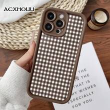 Designed For IPhone 17 16 E Pro Max 15 Plus 14 13 12 11 XS XR Brown Gingham Pattern Rugged Durable Drop-Proof Shockproof Anti-Scratch Case ,Suitable For IPhone17 Air - Coffee Brown - View 1