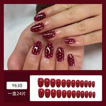 Simple Red Polka Dot Nail Art Wearable Nail Piece Short Oval Nail Cross-Border Hot-Selling Wearable Nail Fake Nail - Y630-24片/盒[果凍膠+搓條] - 查看 2