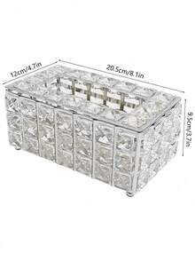 Luxury Crystal Paper Box, Rectangular Deluxe Tissue Box, Shiny Decorative Tissue Paper Holder, Suitable For Restaurant, Bathroom, Bedroom, Living Room, Desk, Vanity - Essential Home Decor & Storage - Silver - View 11